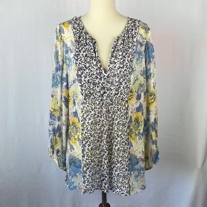 Joie Gorgeous 100% Silk Floral Crepe V-Neck Boho Blouse - Size Large